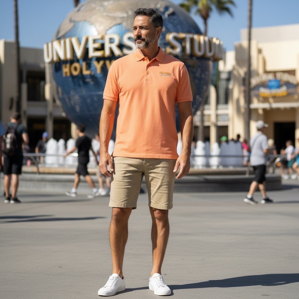 Oxford Men's Polo Salmon “Univeral Parks & Resorts Vac.”Size-L EUC